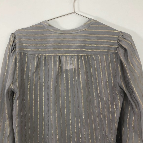 NWT L'AGENCE Gray Gold Metallic Striped Button Front Blouse Size XS - Picture 9 of 9